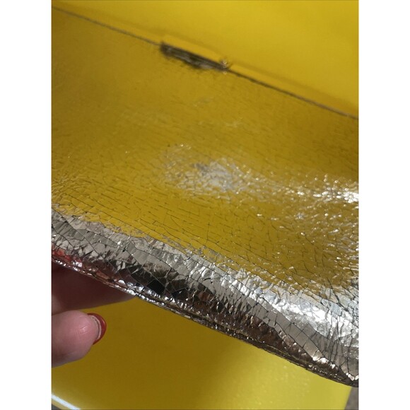 J Crew Collection Womens Faux Leather Gold Lamé Hinge Clutch Handbag Wallet - Picture 5 of 10